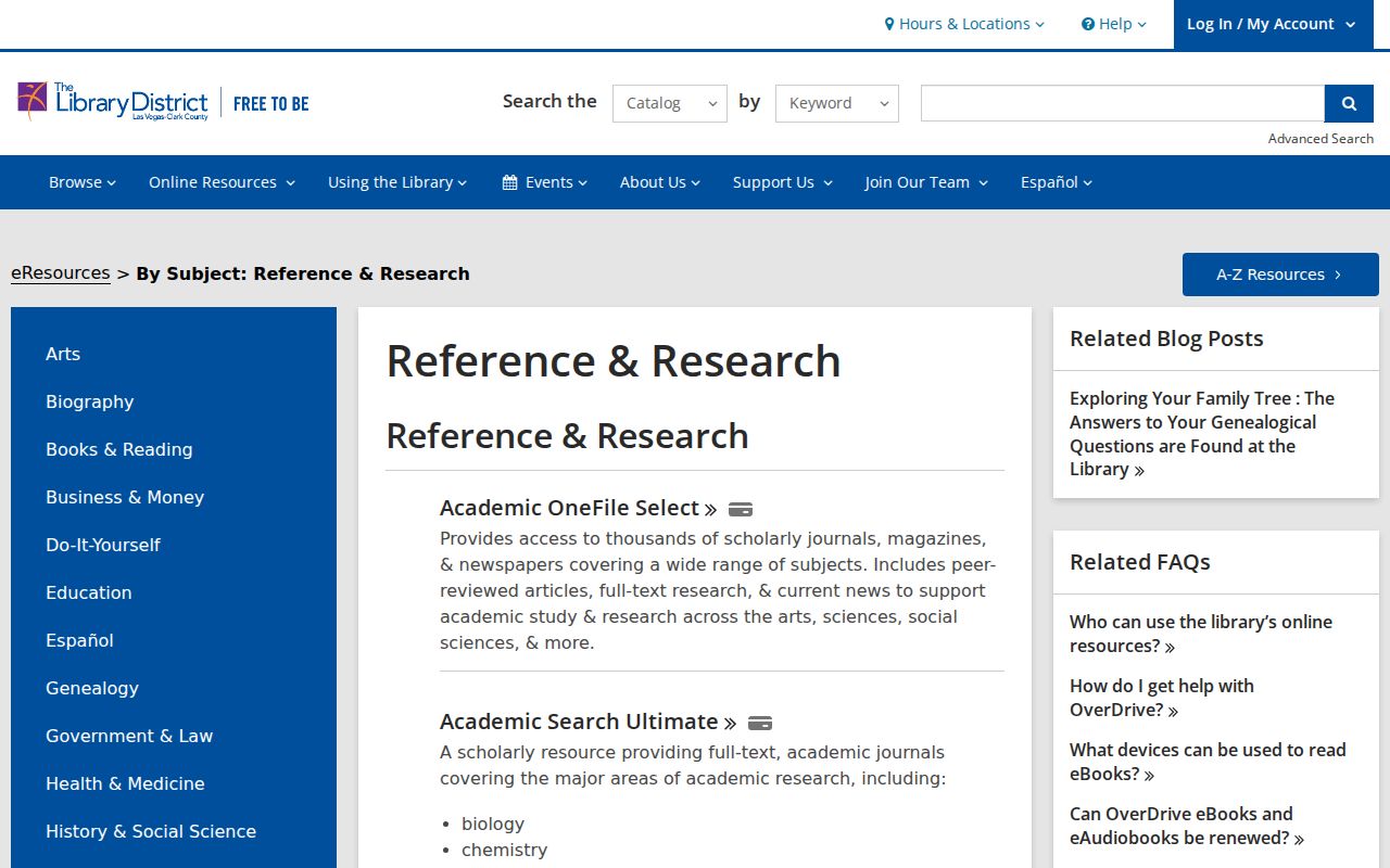 Enterprise previous residents Library District reference research resources