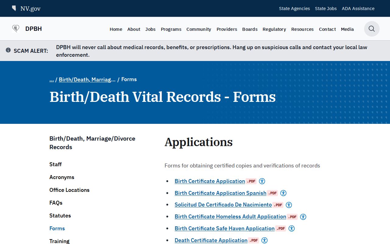 Enterprise resident lookup Nevada vital records forms and access routing