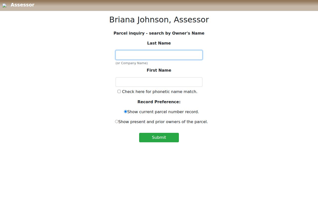 Enterprise street directory Assessor owner search form